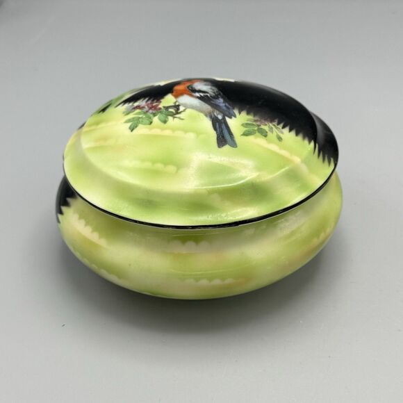 Prov SXE Germany Rd Porcelain Trinket Vanity Dish Handpainted Oriole Bird READ - Picture 9 of 13